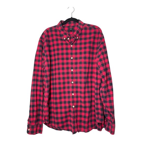 J. Crew Mens Red Black Checkered Plaid Shirt Button Down Lumberjack XL Oxford - Picture 1 of 3